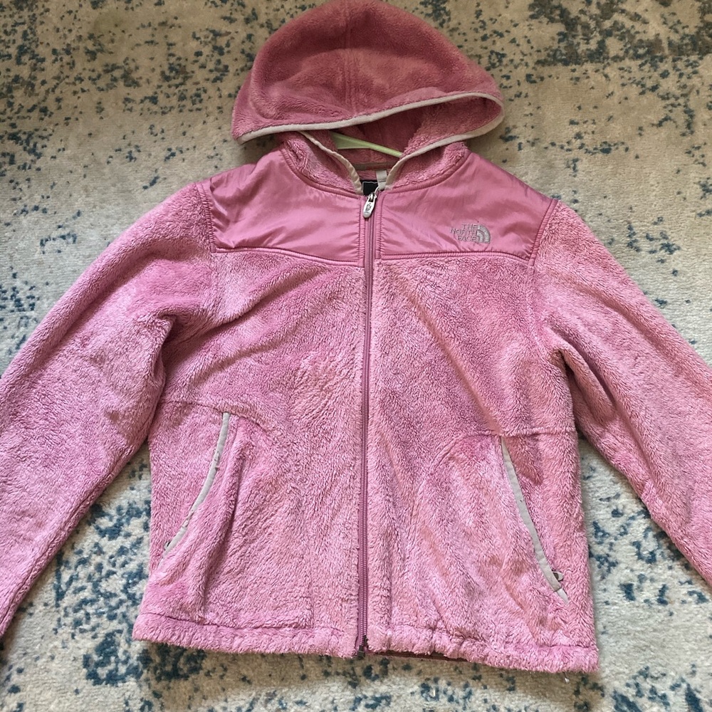 Pink north face zip up jacket